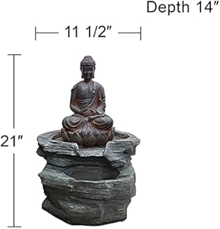 Sitting Buddha 21" High Large Zen Asian Indoor Outdoor Decor Faux Stone Floor Fountain with Light LED Standing Waterfall Water Feature for Outside Garden Patio Yard Backyard Porch - John Timberland