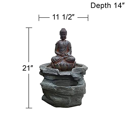 Sitting Buddha 21" High Large Zen Asian Indoor Outdoor Decor Faux Stone Floor Fountain with Light LED Standing Waterfall Water Feature for Outside Garden Patio Yard Backyard Porch - John Timberland