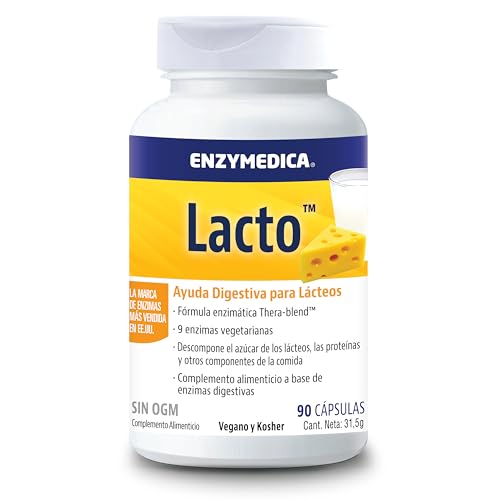 Enzymedica, Lacto, Fórmula Enzimática de Acción Rápida para la Intolerancia a Lactosa y a Caseína, contra la Contaminación Cruzada, Sin Gluten, Vegana, 90 Cápsulas