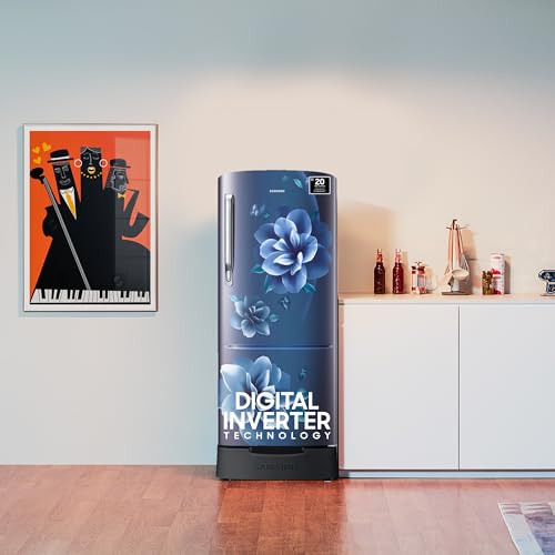 Image of Samsung 223L 3 Star Inverter Direct-Cool Single Door Refrigerator Appliance (RR24C2823CU /NL,Camellia Blue) Base Stand Drawer
