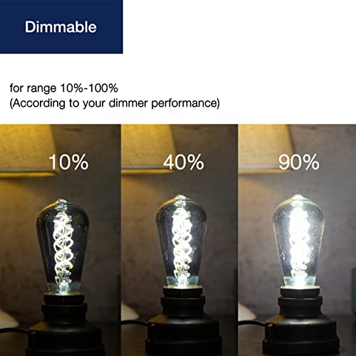Flsnt 5000K White Light St19 Led Edison Bulbs, Decorative Led Dimmable Spiral Filament Light Bulbs, E26 Base, 4W(40W Equivalent), 150Lm, 6 Pack, Smoky Grey Glass #TOP4