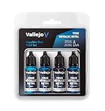 Vallejo True Metallic Metall Set Saphirblau, 4 Farben zum Lackieren von Metallen, inklusive Grundierung, Aufheller, Schattierung und Airbrush, BSL-System, für gleichmäßige und vielseitige Ergebnisse