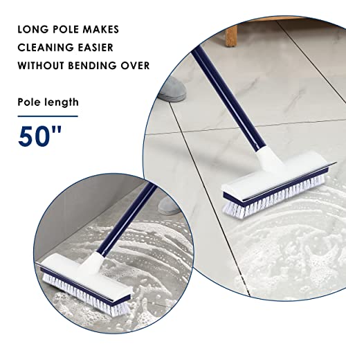 Image of BOOMJOY Floor Scrub Brush with 50 inch Long Handle, 2 in 1 Scrape and Brush, Stiff Bristles for Cleaning Bathroom, Patio, Kitchen, Wall and Deck-Navy