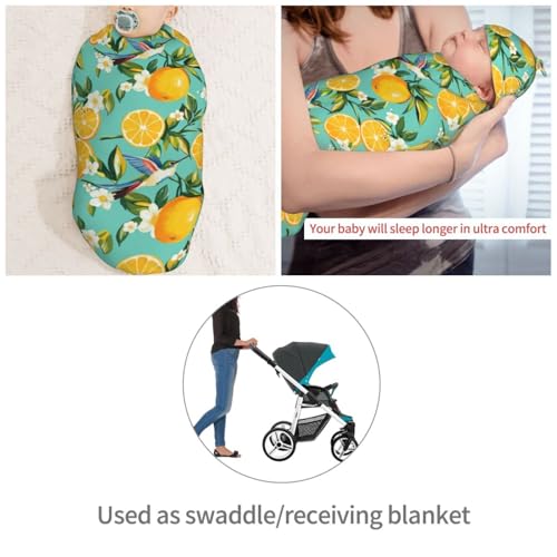 Image of Hummingbirds and Lemon Newborn Swaddle Blankets Hat Sets Soft Baby Receiving Blanket Swaddle Sack for Baby Shower Infant Boy Girl Gift