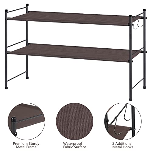 Smusei 2 Tier Shoe Rack For Closet Freestanding Sturdy Fabric Shoe Rack Entryway Storage Organizer Shelf With 2 Metal Hooks, Door, Dorm Room, Bronze #TOP2