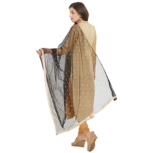 DUPATTA BAZAAR Damen-Netz Dupatta, Schwarz: Gold, Einheitsgröße
