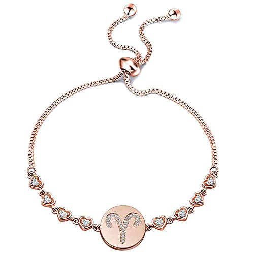ENSIANTH Rose Gold Zodiac Sign Adjustable Bracelet Birthday Gift for Women (BR-Aries)