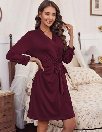 Image of HOTOUCH Womens Robe Lightweight Short Knit Bathrobe Soft Ladies Sleepwear with Pockets