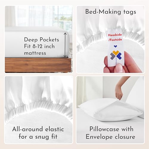 Image of California Design Den Natural 100% Cotton Sheets Twin XL Size Set - Soft Sateen Weave, Twin XL Sheet Sets with 12 inch Pockets, Breathable and Durable Bedding for Dorm Rooms, College (White)