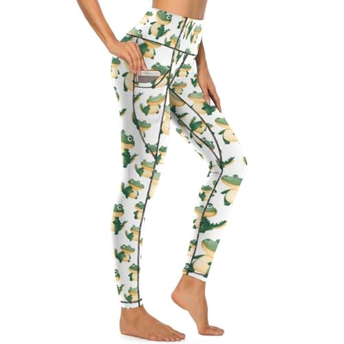 Pantalon de yoga vert alligator gainant pour affiner la silhouette