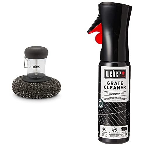 Eponge métallique pour plancha Weber & Nettoyant pour grilles de Cuisson Barbecue, Noir 300ml