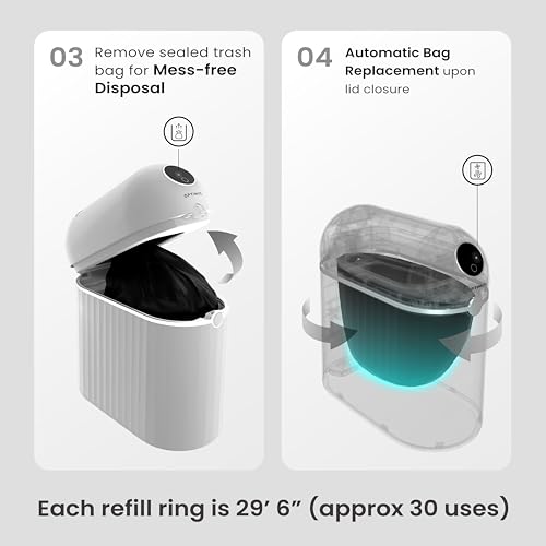Image of Automatic Trash Can, Self Sealing and Self-Changing Smart Trash Can, Motion Sensor, Touchless Garbage can with lid for Kitchen Bathroom Office, 6 Refill Bag Rings (Neos)