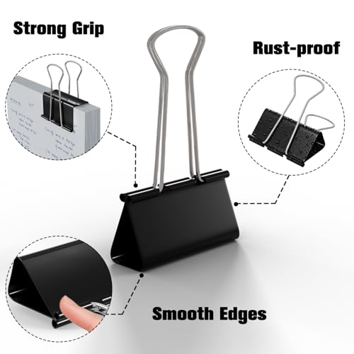48-Pack 1.25 Inch Binder Clips, Heavy Duty Black Clips Hold 150 Sheets, Rust-Proof with Smooth Edges for Office, Cable, Kitchen Food Organization​​ image 2