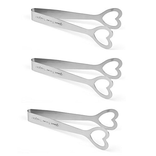 Demarkt 3PCS Stainless Steel Love Heart Sugar Tongs Ice Clamp Wedding Bar Scoop Party Barbecue Pliers