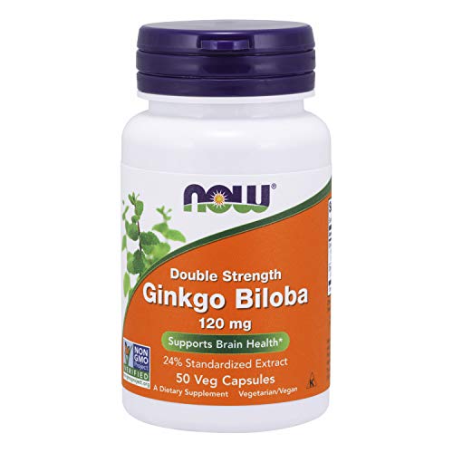 NOW Supplements Ginkgo Biloba 120 mg Double Strength Non-GMO Project Verified, 50 Veg Capsules