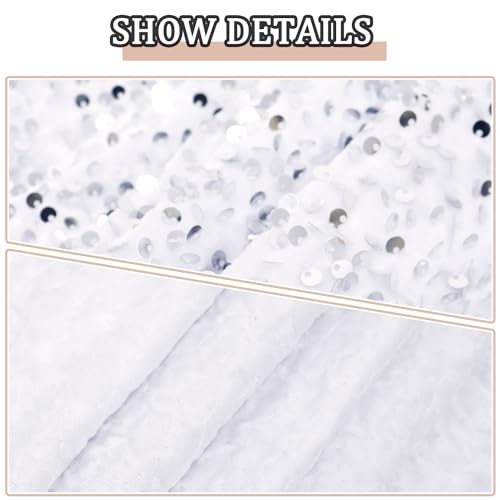 PATYDEST White Sequin Fabric by The Yard Mermaid Glitter Fabric 1 Yard Sequin Fabric Sensory Wall Velvet Stretchy Fabric for Crafts Embroidered Sparkle Sequins Fabric Material for Clothing Craftwork - Thumbnail 3