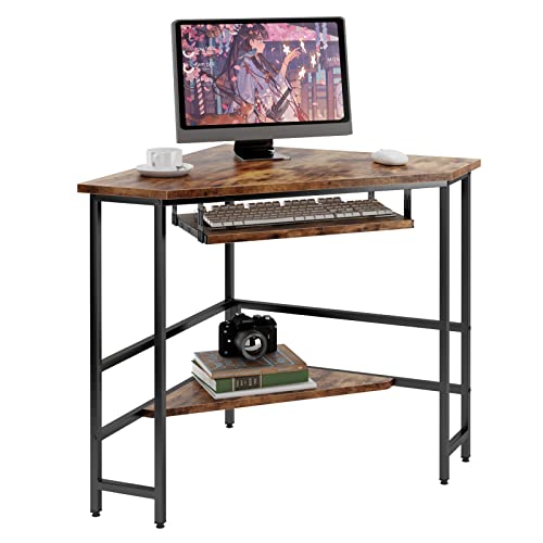 soges Escritorio Esquinero Pequeño para Pc Mueble para Ordenador con Bandeja para Teclado Mesa...