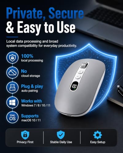 Gftrbn AI Mouse with Voice Typing Smart Wireless ChatGPT Assistant & Voice-to-Text Translator Plug Play Auto Pair Bluetooth Silent Ergonomic Mice with LED Power Display for Mac Laptop PC - Image 6