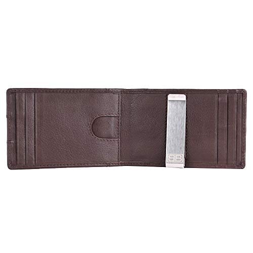 Image of Brooklyn Bridge Genuine Leather Money Clip Wallet for Men Nappa Brown - Premium Slim RFID Protected Leather Wallet with Cash Clip & Card Slots, Smart Front Pocket Design, Gift for Men