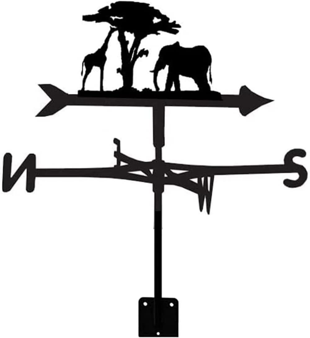 TAXXII Giraffe Weathervane Metal Weather Vane Stainless Steel Wind Elephant Direction Indicator Weathercock Measuring Tool for Garden Patio Yard Ornament Decoration-A