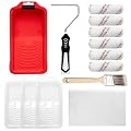 Mister Rui Paint Roller Kit-13 Piece, 4-Inch Microfiber Paint Rollers with Ergonomic Handle, Small Roller Paint Brush, Paint Tray with 3 Liners, Perfect for House Painting, Trim, and Touch-Ups