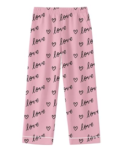 LANKMEI Girl's Pajama Pants Sleepwear Soft Fashion Lounge PJ Bottoms with Pockets, Love Pink, 6-7 Years = Tag 130