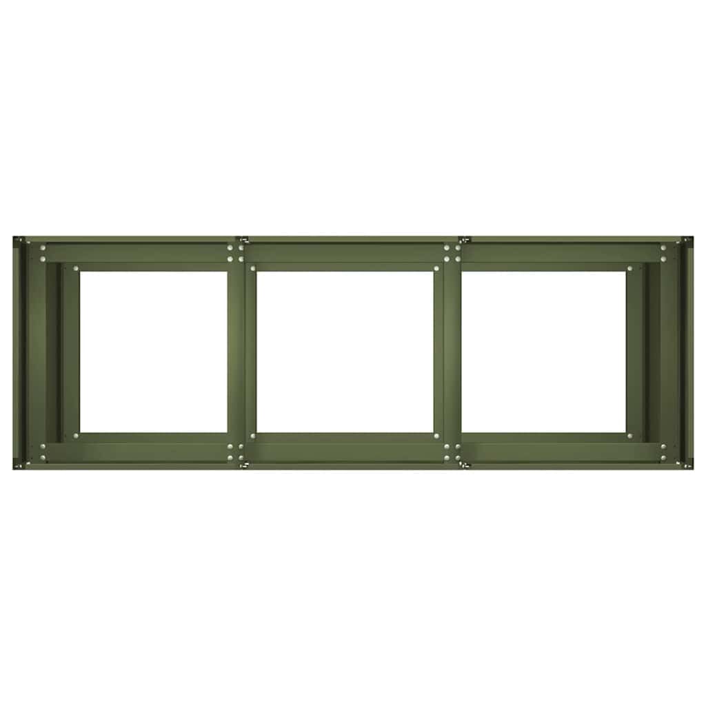 Oliwkowa donica na rośliny ze stali walcowanej na zimno, 120 x 40 x 80 cm, duża podwyższona grządka z otwartym dnem, do ogrodu, na balkon, taras, warzywa, zioła, kwiaty