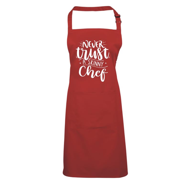 Tablier pâtisserie Edward Sinclair avec texte Never Trust A Skinny Chef blanc