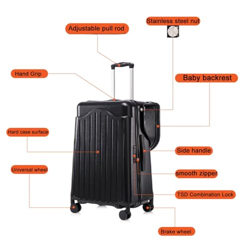 22 Inch Ride on Suitcase Carry on Luggage with Storable Seat for Kids Lightweight Rolling Luggages Expandable Suitcases with Spinner Wheels3