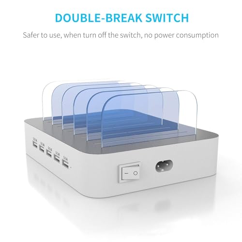 Image of MSTJRY Charging Station for Multiple Devices : 5 Port Multi USB-A Charger Stations Multi-Device Organizer Charging Dock Designed for iPhone iPad Cell Phone Tablets (7 Short Cables Included)
