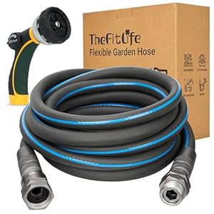 TheFitLife Garden Hose 100 FT – 100FT Flexible Water Hose with Nozzle and Metal Fittings, High Pressure 100 Feet x 1/2″ Outdoor Hose for Reel Cart, Sprinkler, Easy Storage, Leak Proof (100Feet)