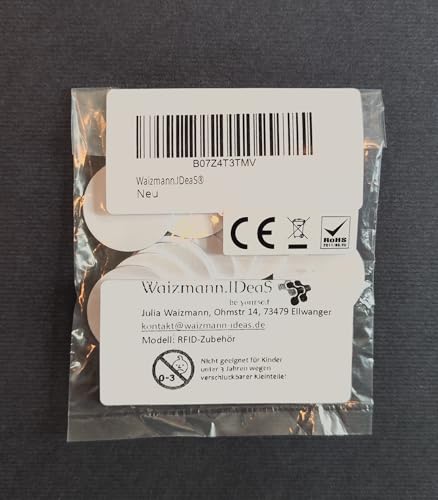 Waizmann.IDeaS® 10x RFID Tag 125Khz COIN 25mm Ø PVC Transponder Wasserdicht Selbstklebend (nicht beschreibbar nur lesen)