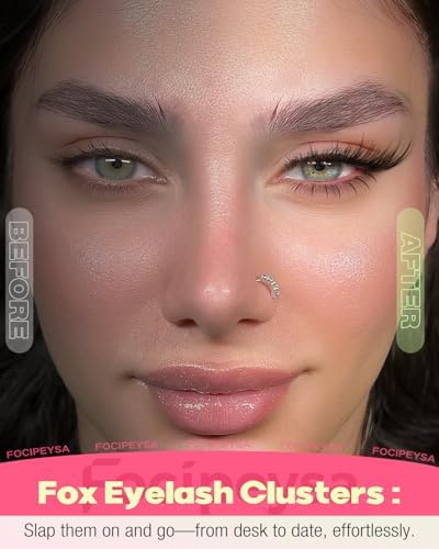 Focipeysa Fox Lash Clusters Natural Eyelash Extensions Wispy Cluster Eyelashes Extensions Individual Eyelashes with Bottom Lashes Reusable Lashes 11-19mm DIY Lash Extensions at Home
