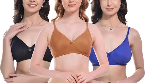Image of FIMS - Fashion is my style Women Cotton Blend Non-Padded Bra Non-Wired Mould Seamless Cup Solid Bras Cup-B Pack of 1, Multicolor