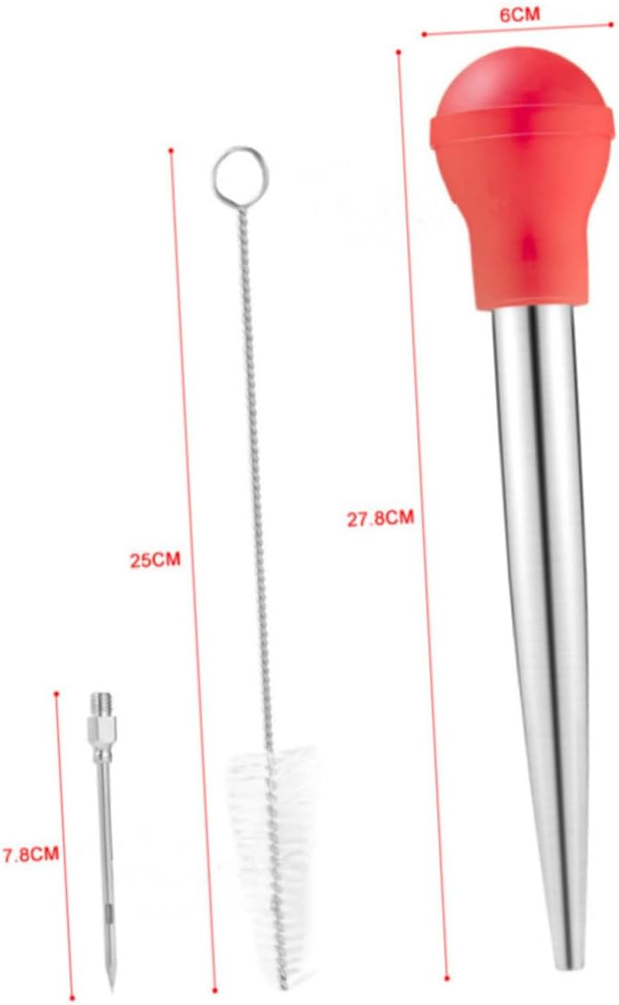 ULTECHNOVO 304 Stainless Steel Turkey Baster Set with Seasoning Pump Drip Oil Tubes Cleaning Brush for Home and Restaurant Cooking Barbecue Tools