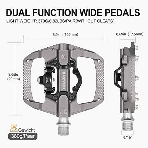 Mzyrh Spd Pedal,Mtb Mountain Bike Pedals Compatible With Spd Dual Function Sealed Clipless Aluminum 9/16" Bicycle Flat Platform With Cleats For Road, Mtb (Ti) #TOP5