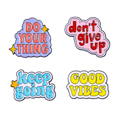 4 PCS Positive Letters Enamel Pins Inspirational Saying Brooches GOOD VIBES KEEP GOING Lapel Badges Backpacks Clothing Hats Decor
