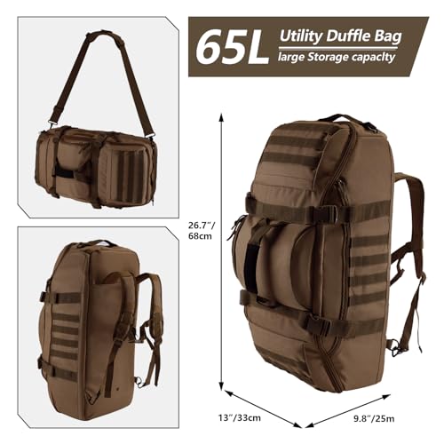 Image of Hannibal Tactical 65L Large Duffle Bag, 3-in-1 Tactical Backpack MOLLE Pack for Sports, Gym, Outdoor, Dark Brown