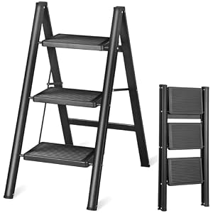ZENY 3 Step Ladder, Folding Step Stool with Wide Anti-Slip Pedal, Portable Sturdy Steel Ladder for Adults, Lightweight