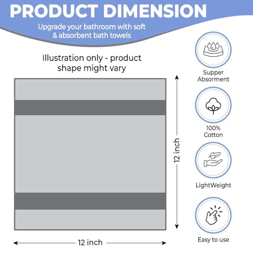 Image of QUBA LINEN 100% Cotton Washcloth Set - Soft, Absorbent Face Towels for Bathroom & Gym Use - Durable & Reusable Wash Cloths - (Blue, White and Navy (12x12), (Pack of 12)