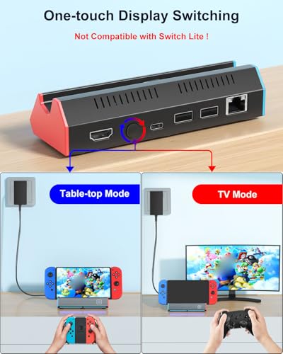 Switch用LANポート付きドック スイッチ充電スタンド PD急速充電対応 HDMI変換/TVモード/テーブルモード4K/1080P出力/三つのUSBポート/1000Mbps LANポートコンパクト小型 持ち運びやすい
