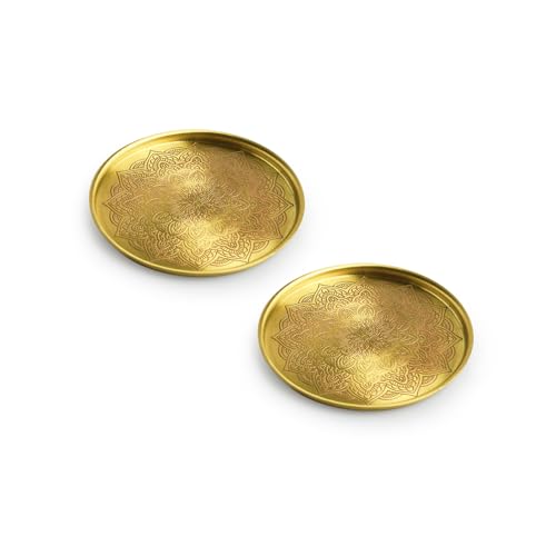 Image of ExclusiveLane 'Mandala Design' Hand-Etched Pure Brass Coasters for Cups Tea Coasters for Glasses Dining Table Coaster for Hot Pots Tableware (Set of 2, Golden)