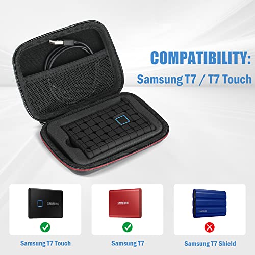 ProCase Étui + Pochette pour Samsung T7/ T7 Touch Portable SSD, Housse de Protection en EVA Rigide pour 250 Go, 500 Go, 1 to et 2 to Disques Durs, 2 Emplacements avec Proche Filet-Noir