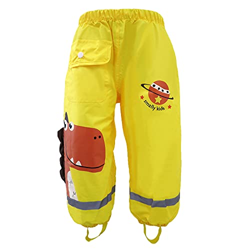 Wetry Pantalons Imperméables Enfant Garçon Fille,Dinosaure Dessins Animés Pantalon de Pluie pour Les Activités de Plein Air Dinosaure Jaune/L Cover