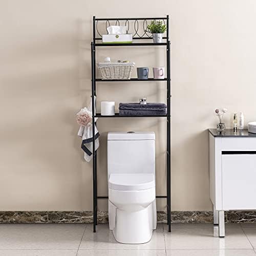 upvoted houseware 3 Shelf Over The Toilet Shelving Unit Bathroom Space Saver Corner Storage Rack Organizer, with 4-Hooks, Black