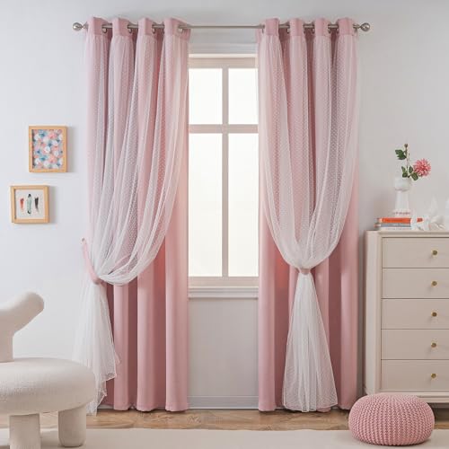 Image of MYSKY HOME Pink Blackout Curtains for Girls Bedroom 72 Inches Long,2 Panels