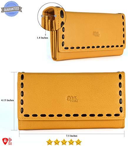 Image of Women's Top Grain Leather Wallet, RFID Blocking Bifold clutch, 17 Card Slots, Zip Pocket Organizer, Elegant Gift for Women - Birthday, Valentine, Anniversary - Multicoloured