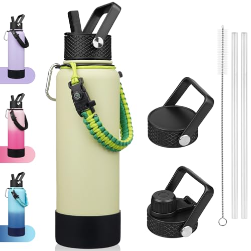 Image of BJPKPK 40oz Insulated Water Bottle with 3 Lids, Straw Lid & Handle