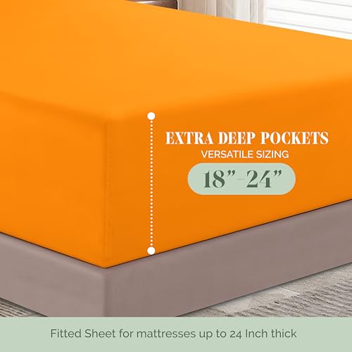 Elegant Comfort Luxurious 1500 Premium Hotel Quality Microfiber 4-Piece Sheet Set, 18-24 Inches Deep - Extra Deep Pocket Sheets - Ultra Soft 4PC Deep Pocket Sheets, King, Orange