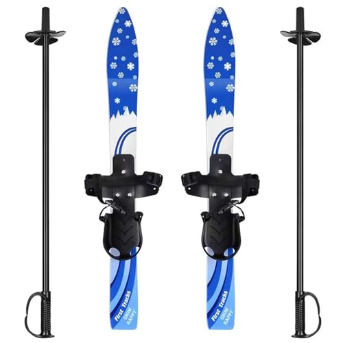 Skis de descente pour enfants : ensemble portable bleu avec bâtons